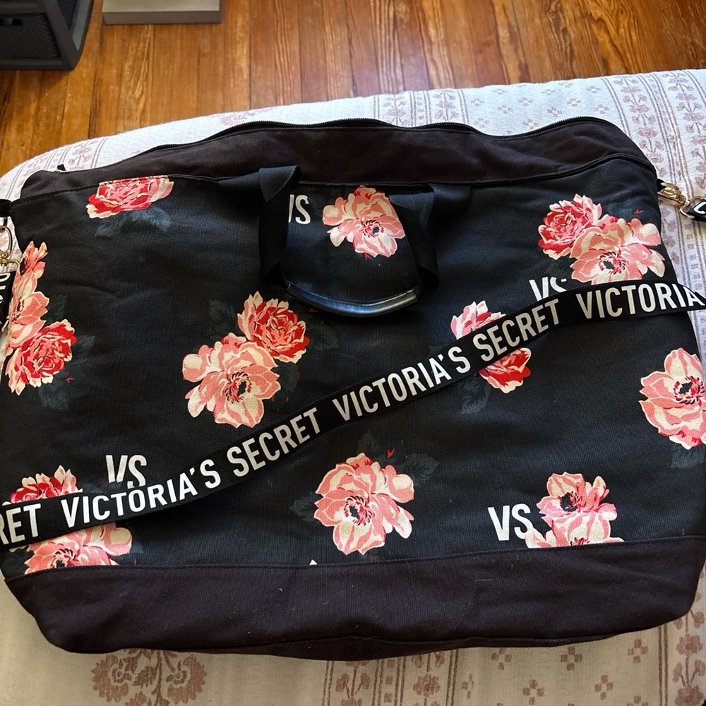 Victoria's Secret Black Floral Travel Bag